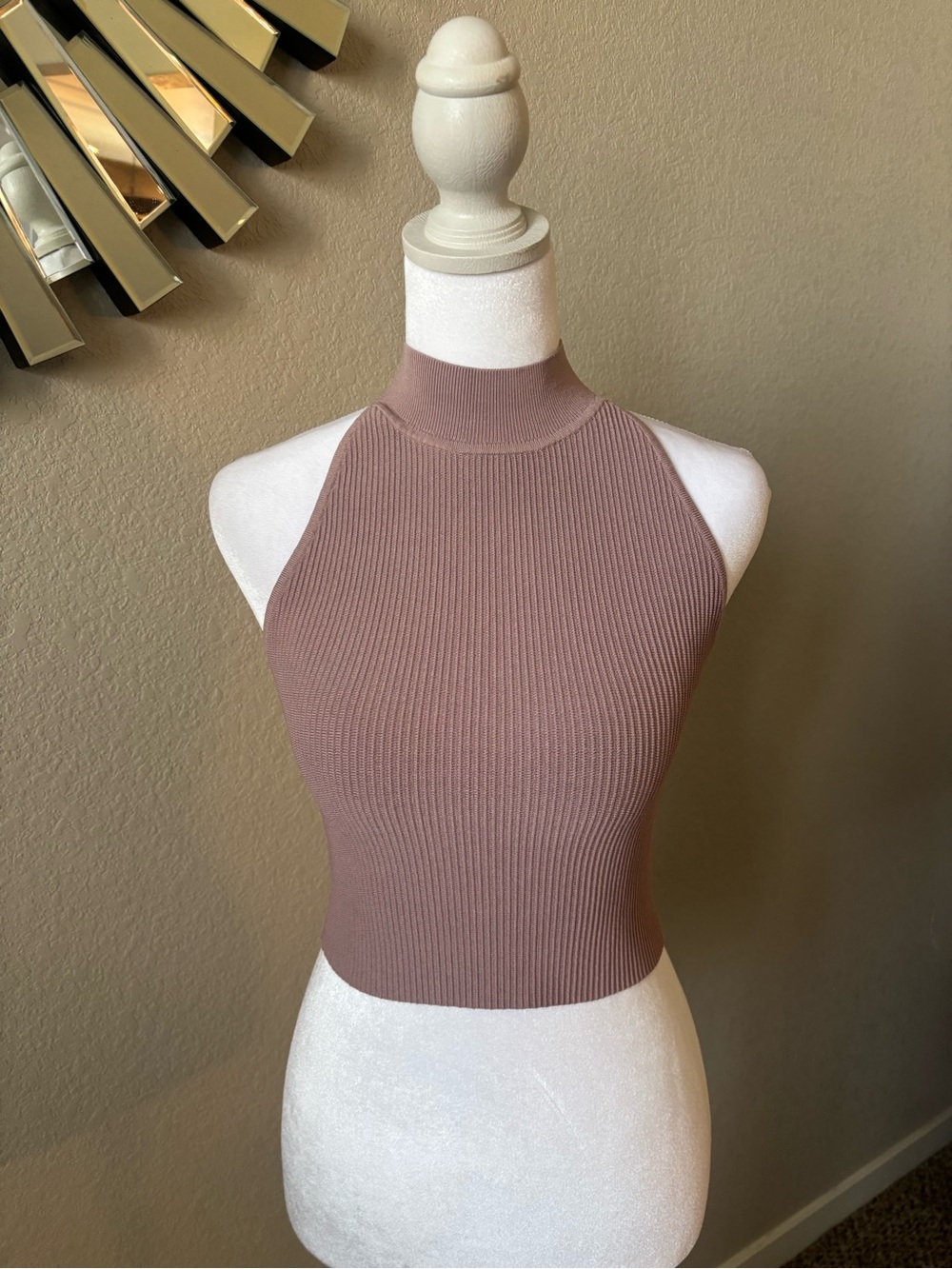 Babaton Ribbed Halter Crop Top - Mauve